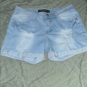 Dollhouse Sky Blue Ripped Jean Shorts